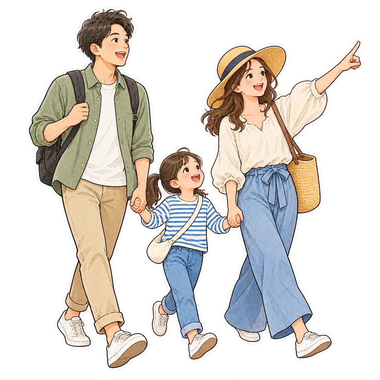 見学に出かける家族のイラスト